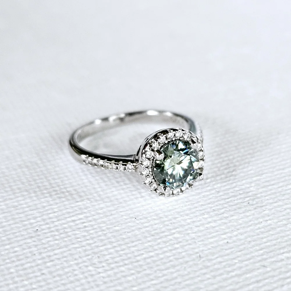 Certified GRA Green Moissanite Ring 18k White Gold over Sterling Silver … - Picture 3 of 14